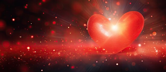 Poster - Copy space image featuring a red heart on a vibrant red backdrop accentuated by mesmerizing light effects