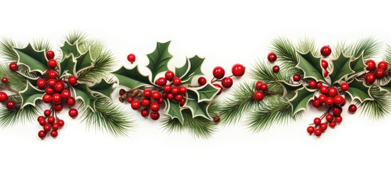 Wall Mural - A Christmas decoration border design is shown isolated on a white background providing ample copy space for additional content