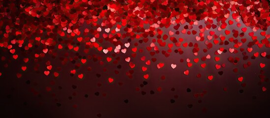 Poster - Above view of a flat lay containing a pattern of red confetti for Valentine s day The image has copy space