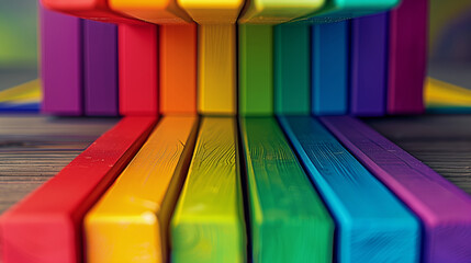 Poster - A row of wooden blocks in a rainbow color. The blocks are arranged in a way that they form a rainbow. stroop effect