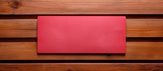 Aufkleber - A copy space image featuring a pink post it note and laptop keyboard placed on a red wood background that appears to be empty