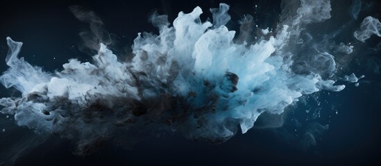 Aufkleber - An abstract image capturing the frozen motion of black powder exploding or being thrown against a backdrop with empty space around it. with copy space image. Place for adding text or design