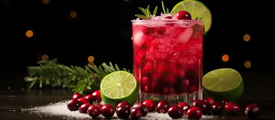 Poster - A festive holiday drink made with cranberries lime and rosemary perfect for Christmas celebrations A copy space image can complement the presentation