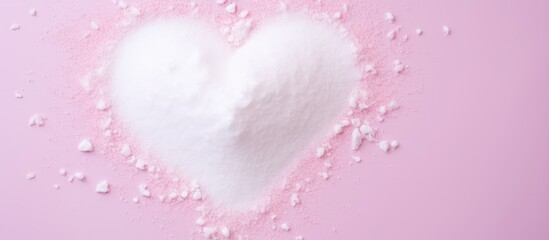 Poster - A minimal symbol of love can be seen in the heart shapes made from white powder against a pink background in this flat lay photography Copy space image
