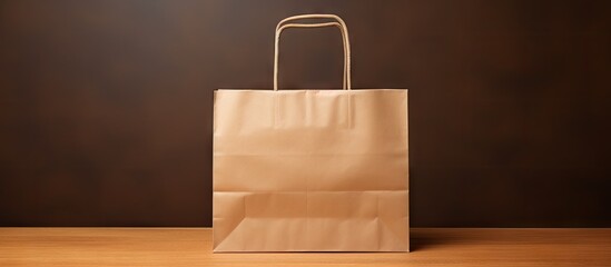 Poster - Copy space image featuring a recyclable paper bag isolated on a brown paper background perfect for shopping and made from kraft paper