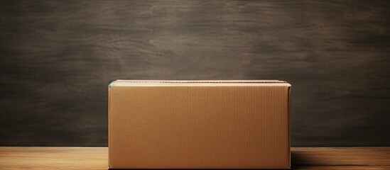 Poster - A cardboard box sits open on a black wooden table with a beige background creating a copy space image