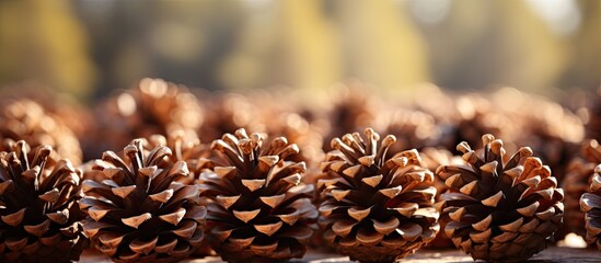 Poster - A close up image of brown pine cones with copy space