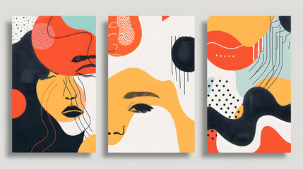 Wall Mural - Modern abstract covers set, minimal covers design. Colorful geometric background, vector illustration. Generative AI.