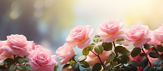 Poster - In the delightful garden a captivating copy space image displays beautiful pink roses symbolizing love and romance on Valentine s Day