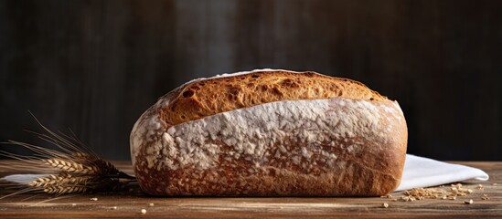 Sticker - A close up of a loaf of white and rye bread on a table with ample space for adding text to the image