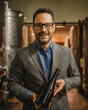 © Miljan Živković - Adult man stand sommelier in basement and hold bottle wine