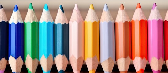 Poster - A close up view of colored pencils on a textured surface with a shallow depth of field creating a visually pleasing copy space image