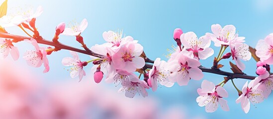 Aufkleber - A beautiful cherry blossom with vibrant colors captured in a copy space image