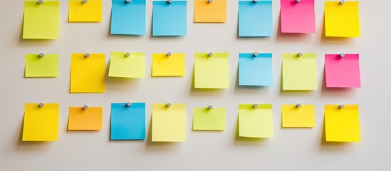 Aufkleber - A copy space image featuring a white background with post it notes and a pen