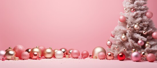 Poster - A pink background showcasing Christmas inspired decorations providing ample room for additional content in the image