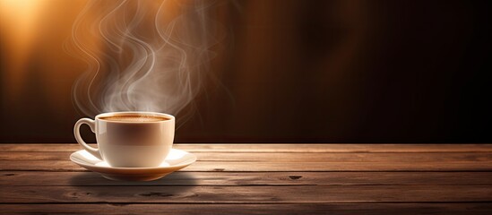 Poster - Coffee cup on a wooden background with copy space image