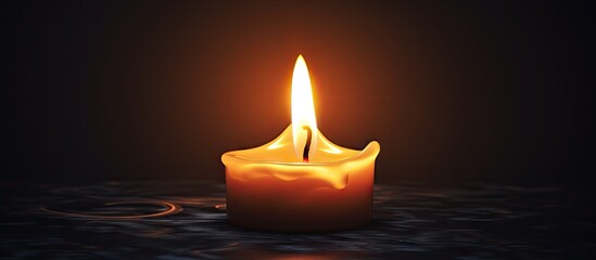 Poster - A beautifully lit wax candle burning against a dark background creates an enchanting ambiance Up close shot of the flickering flame at night offers a perfect copy space image