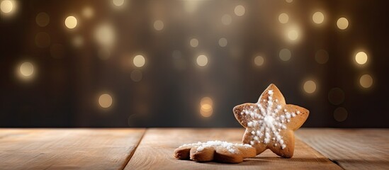 Poster - A Christmas cookie sits on a rustic wooden table surrounded by ample copy space for additional images or text
