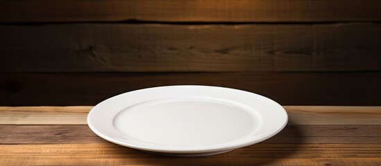 Poster - A white dish sits on a wooden background with no other objects nearby allowing for ample copy space in the image