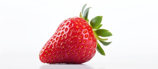 Poster - An organic fresh strawberry is showcased on a white background providing an ideal copy space for recipes or culinary articles