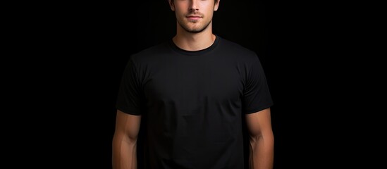 Poster - The man wearing a plain black t shirt with ample space for your logo