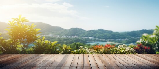 Fototapete - Blur nature background with balcony and terrace offering a scenic view. with copy space image. Place for adding text or design