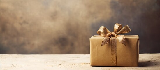 Poster - A beautifully wrapped gift box in rustic craft paper adorned with decorative elements leaving ample space for text or an image