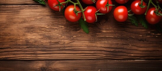Aufkleber - Copy space image featuring ripe cherry tomatoes arranged on a rustic wooden background