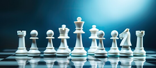 Aufkleber - Chess pieces set up on a chessboard with ample copy space image
