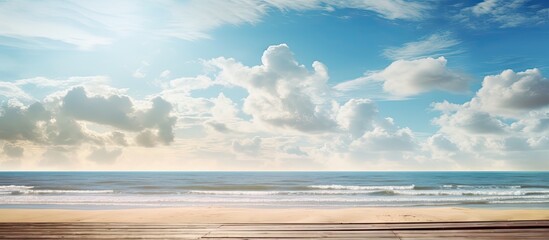 Aufkleber - Beach view with a sun filled sky overlooking the boardwalk Copy space image