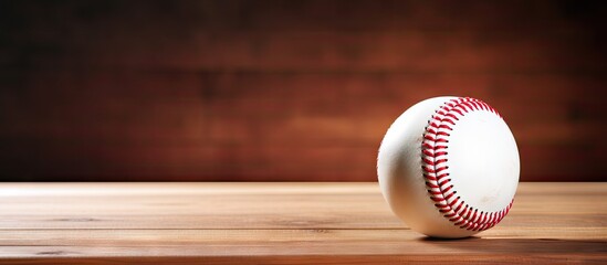Poster - A baseball placed on a wooden desk providing a blank background suitable for copy space image