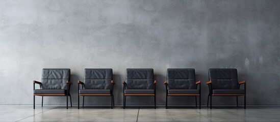 Aufkleber - In a minimal style waiting room there is a copy space image of modern simple chairs placed against a grey wall