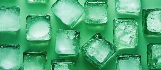 Poster - Copy space image of ice cubes arranged on a green background