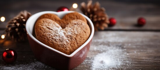 Aufkleber - A heart shaped gingerbread in a dish the perfect dessert with a touch of sweetness and warmth ready to be enjoyed Copy space image