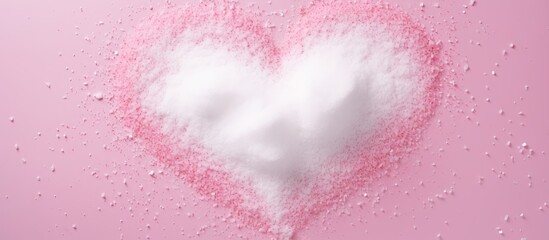 Poster - A minimal symbol of love can be seen in the heart shapes made from white powder against a pink background in this flat lay photography Copy space image