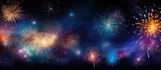 Poster - An abstract holiday background featuring fireworks at New Year with available copy space