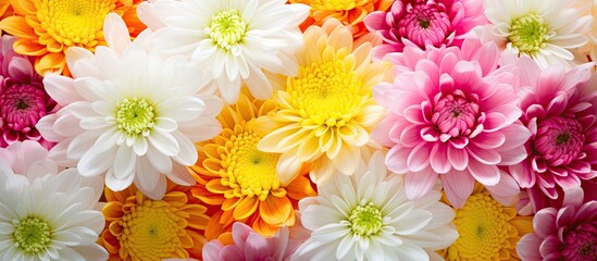 Poster - Background full of spring chrysanthemum flowers with copy space image