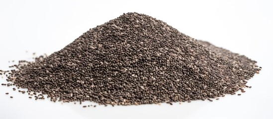 Poster - Copy space image of a heap of nutritious chia seeds set against a clean white backdrop Lamiaceae