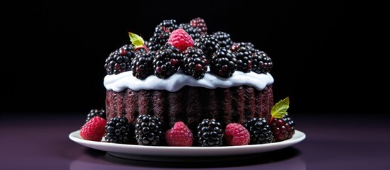 Aufkleber - A cake adorned with plump juicy blackberries creating a visually appealing copy space image