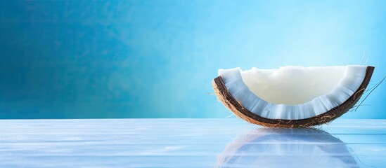 Poster - Coconut slice isolated on abstract backdrop with copy space image
