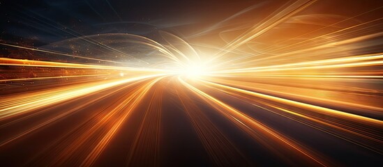 Aufkleber - Golden light trails in the background with track marks of lights Ample space for copy in the image