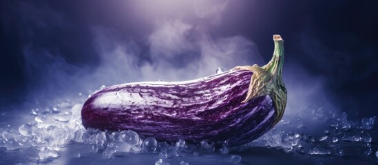 Aufkleber - Close up view of a frozen aubergine eggplant with ample copy space image