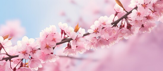 Fototapete - Closeup of a pink sakura tree outdoors on a spring day with a copy space image