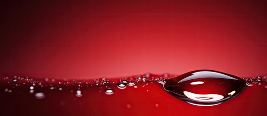 Leinwandbilder - A close up image with copy space of a single droplet of water resting on a vibrant red backdrop