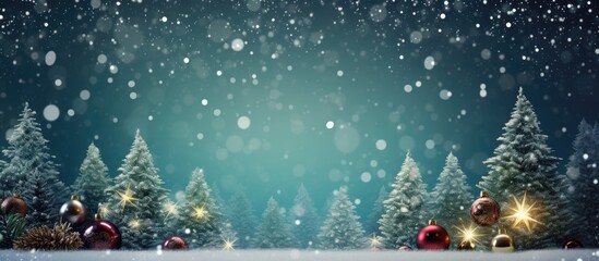 Aufkleber - A festive Christmas card adorned with fir and decorations set against a sparkling glitter background perfect for a copy space image