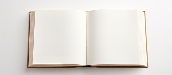 Poster - A blank book or diary devoid of any content is located on a white surface providing ample space for text or images