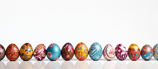 Poster - An image of Easter eggs on a white background with copy space