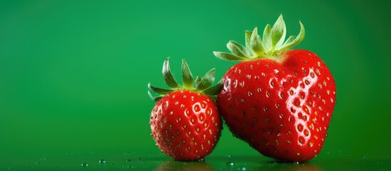Aufkleber - Closeup of an unattractive tomato and strawberry against a green backdrop with ample copy space available