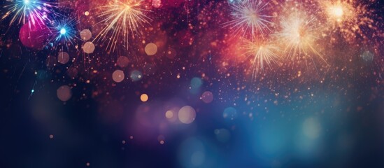 Poster - An abstract holiday background featuring fireworks at New Year with available copy space