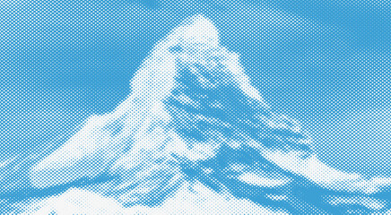 Aufkleber - halftone dots background, fading dot effect. Grunge noise hills art wallpaper design for print, wall art, cover and interior. Stippled gradient mountains.